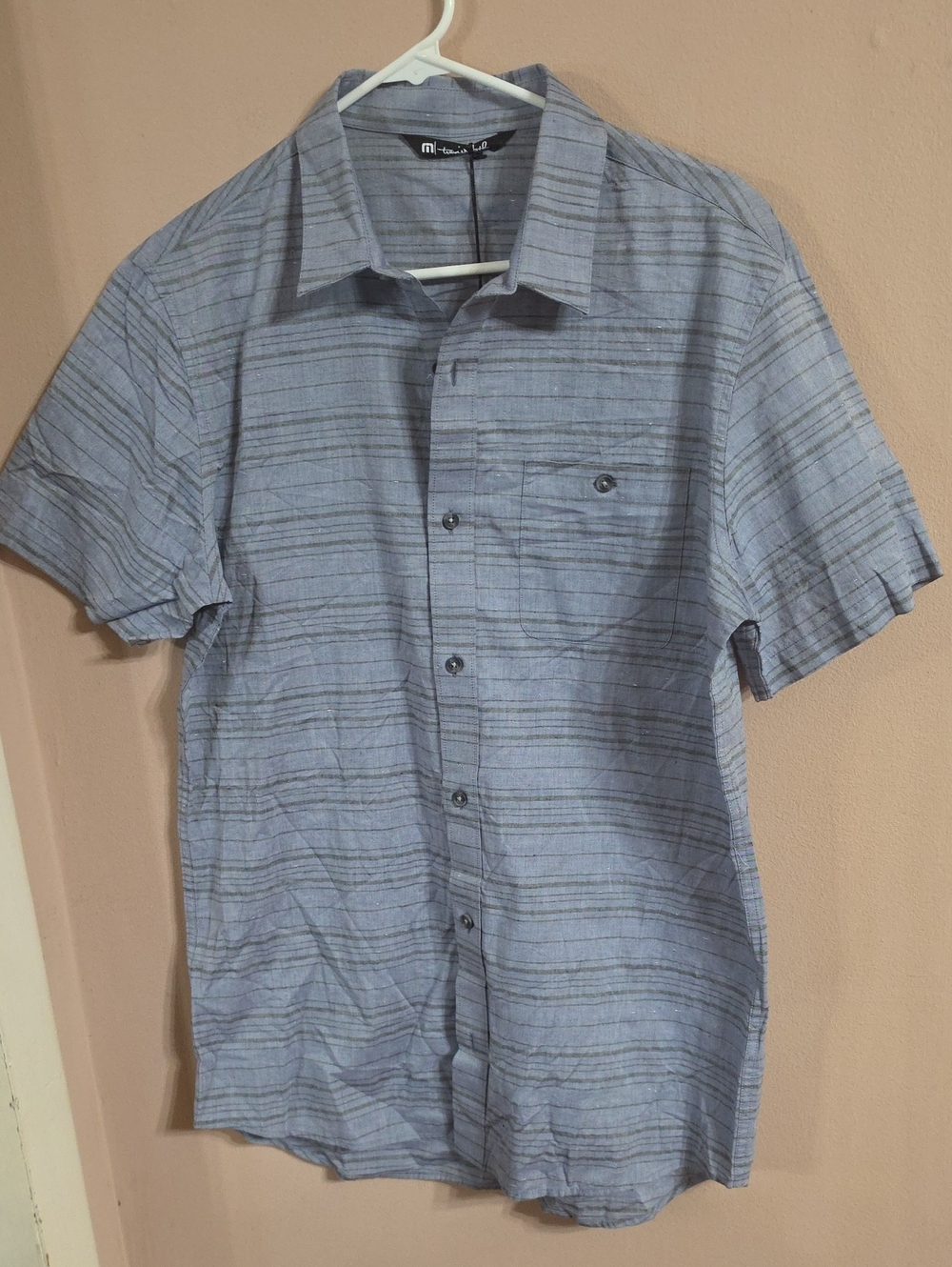 Travis Mathew Light Blue Striped Short-Sleeve Button-Up Shirt